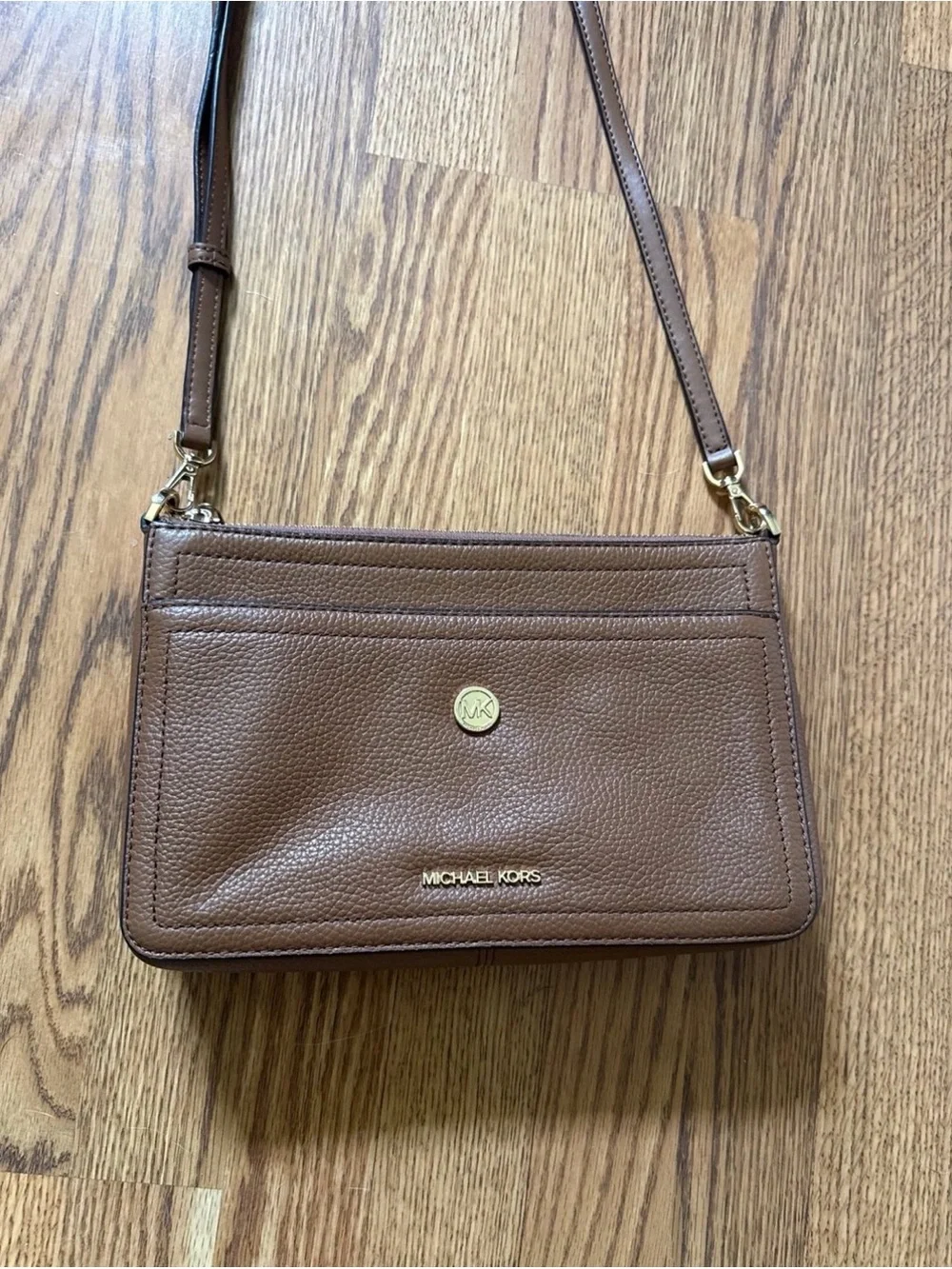Michael Kors Tan Pebbled Leather Crossbody Card Case